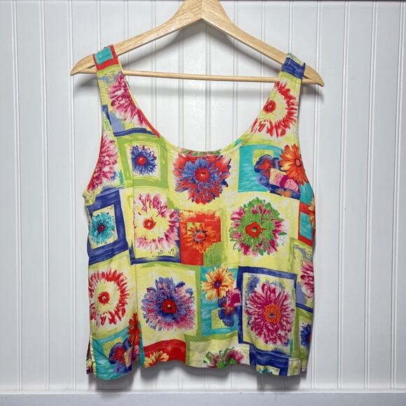 Vintage Holly Lane 90s Floral Tank Top Blouse Sleeveless Square Patchwork Print - Picture 3 of 9